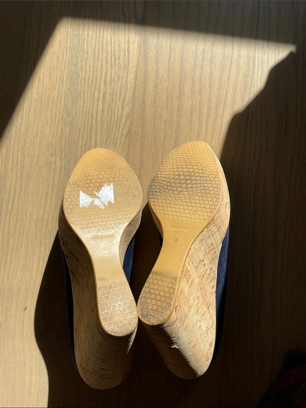 Stuart Weitzman Navy Corkswoon Wedge Pumps